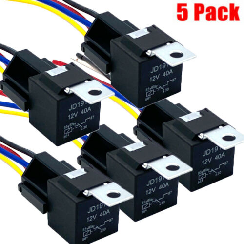 5 Pack 12v 30/40 Amp 5-pin Spdt Automotive Relay With Wires & Harness Socket Set