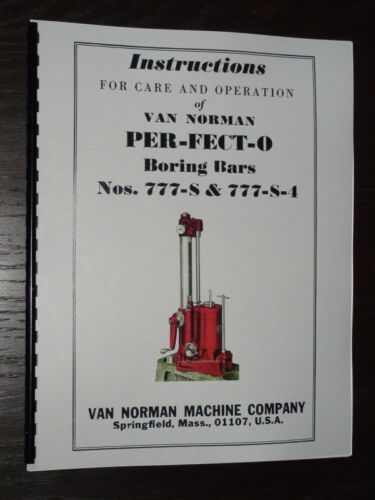 Van Norman Model 777-s Boring Bar Inst. & Parts Manual