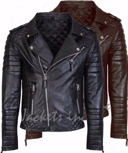 New Men's Genuine Lambskin Leather Jacket Black & Brown Slim Fit Biker Jacket